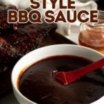 Pinterest pin showing a memphis barbecue sauce and ribs.