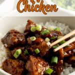 Pinterest pin showing a bowl of honey pepper chicken.