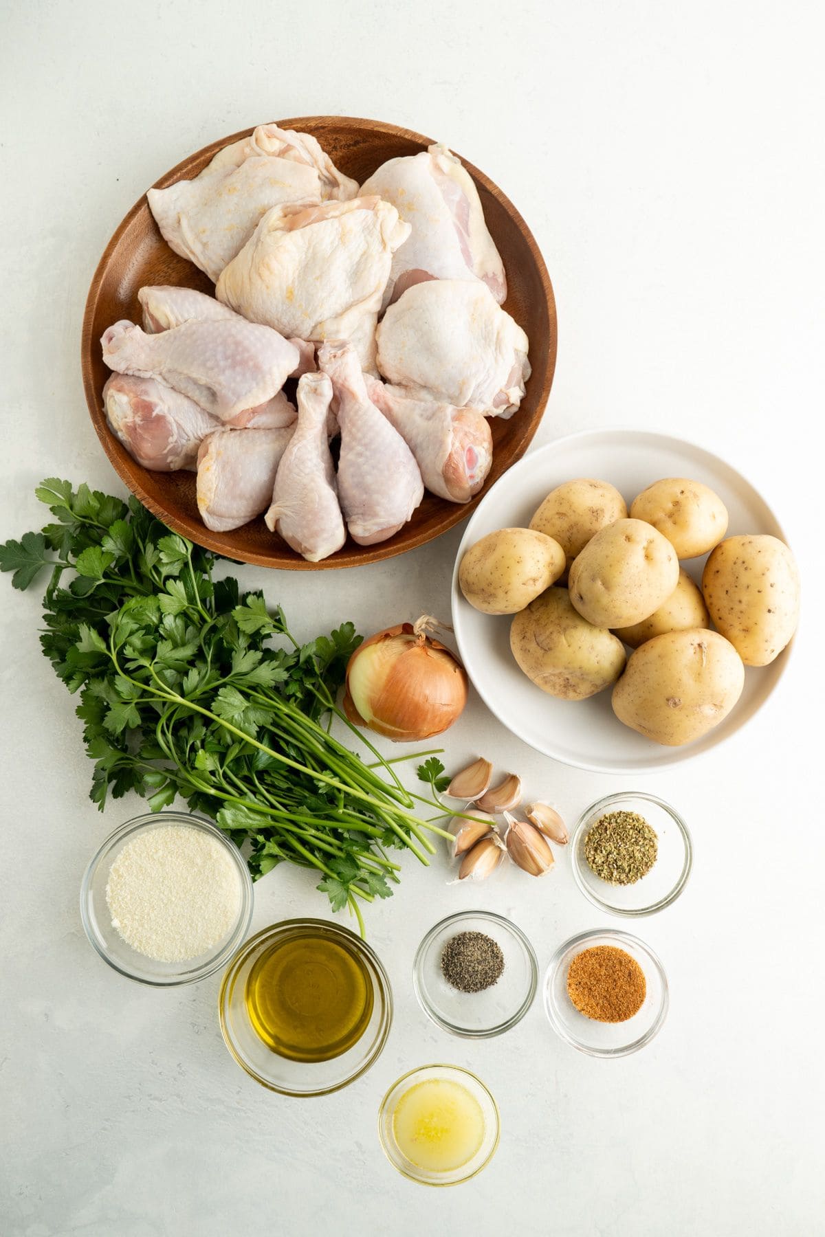 Ingredients for lemon chicken ad potatoes.