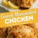 Pinterest pin showing greek yogurt marinated chicken.