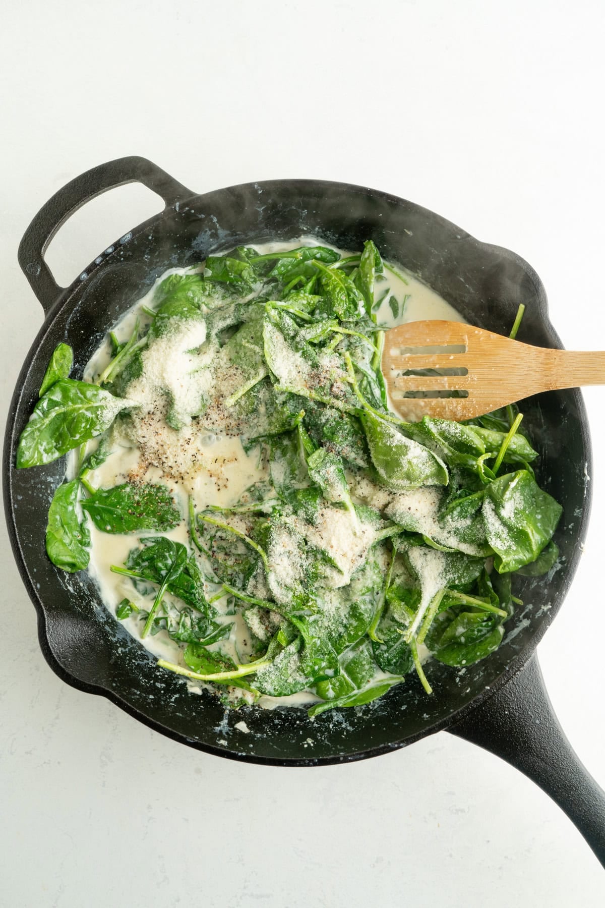 A pan of spinach and cream.