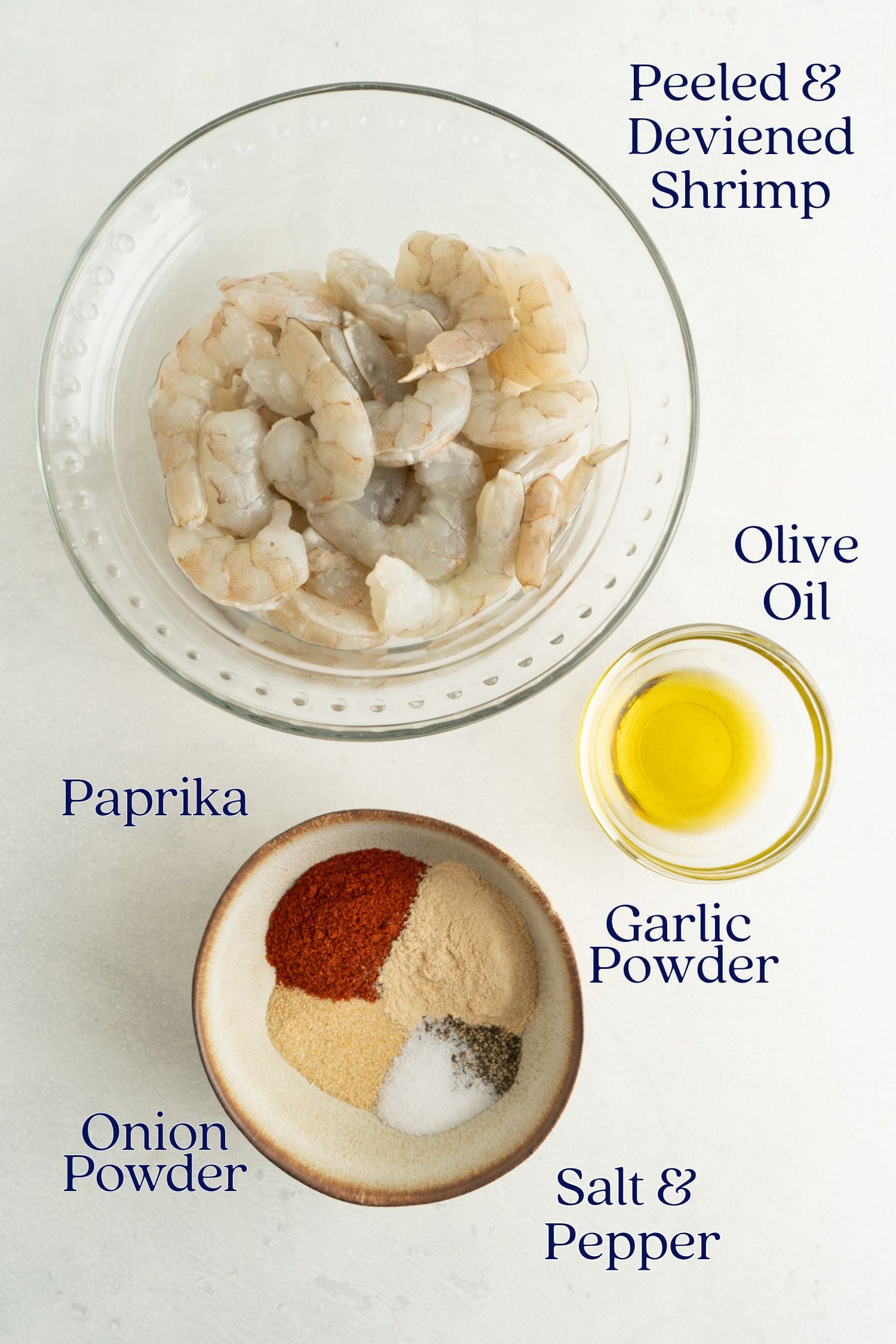 Ingredients needed for pan seared shrimp.
