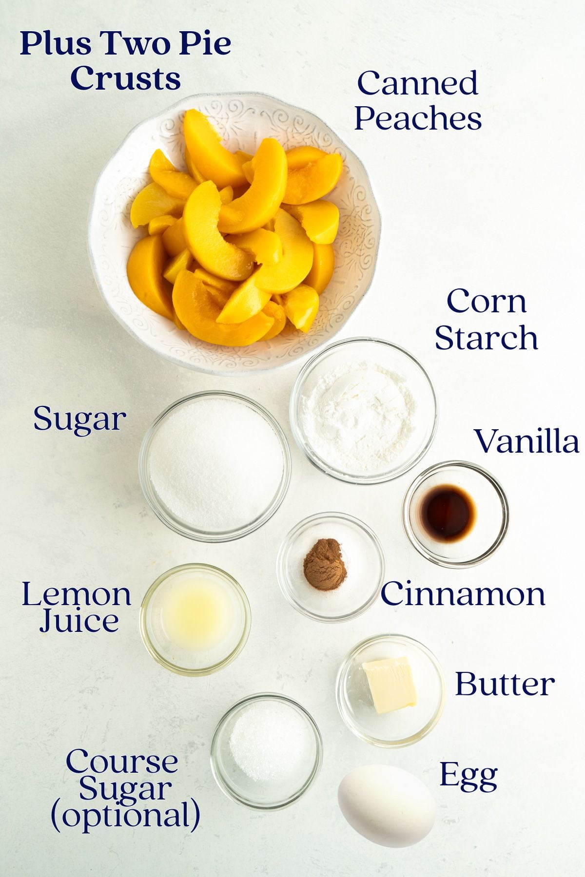 Ingredients for a peach pie made with canned peaches.