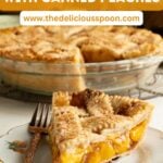 Pinterest pin for a peach pie recipe made with canned peaches.