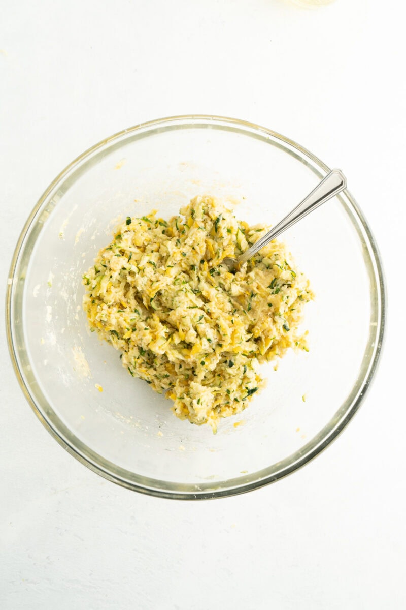 A bowl of zucchini fritter batter.