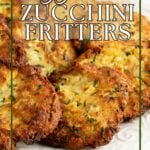 Pinterest pin showing a plate of zucchini fritters.