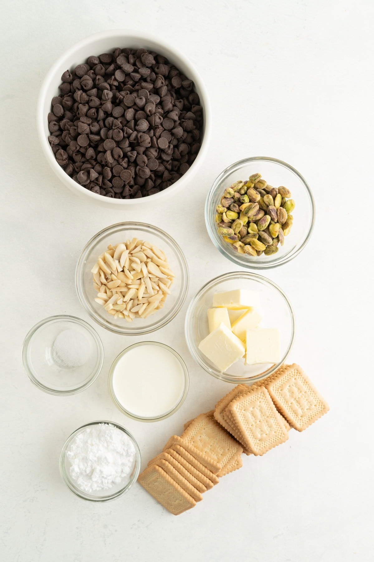 Ingredients for an Italian chocolate salami recipe.
