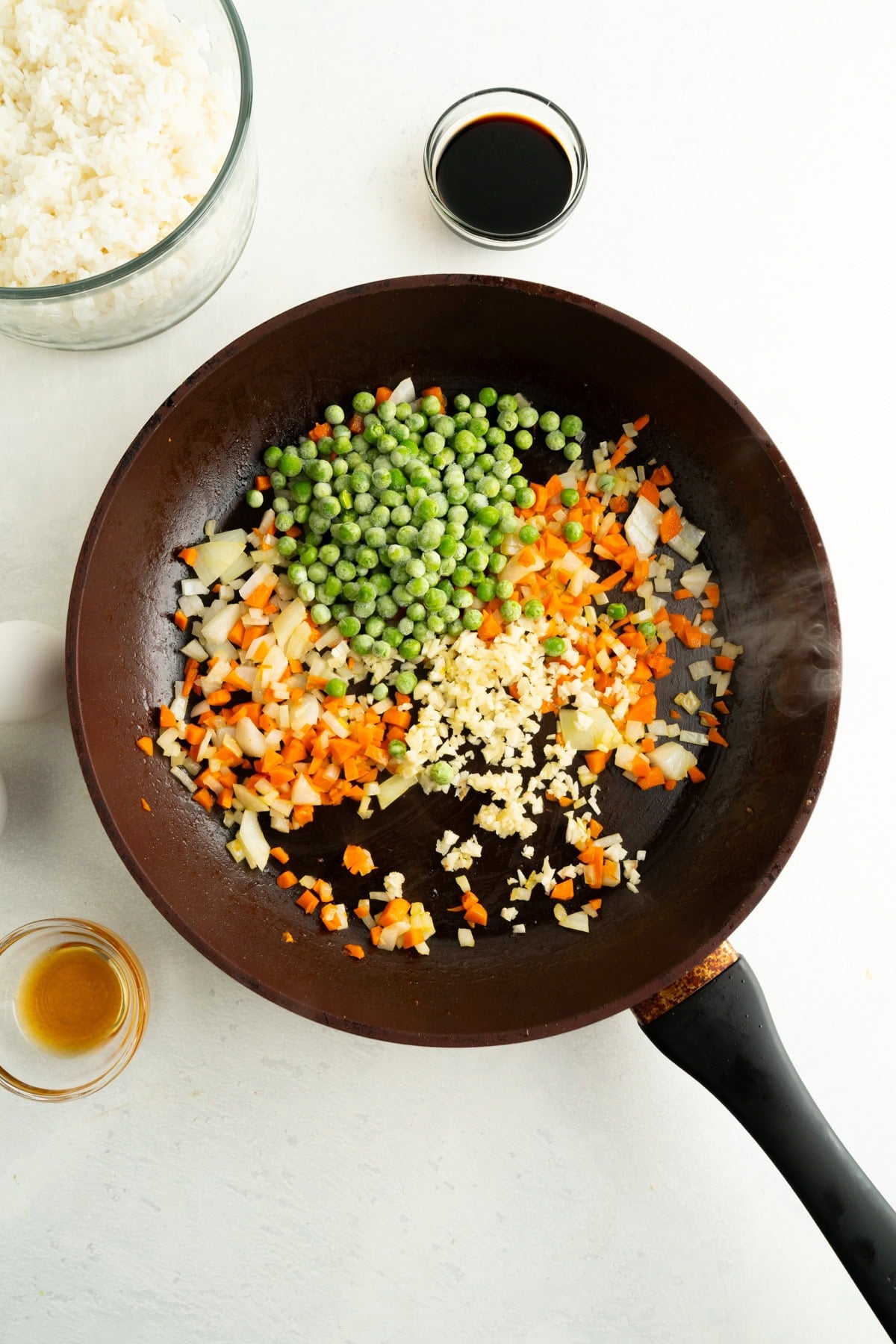 Vegetables in a pan cooking.