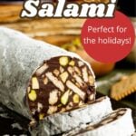 A holiday pinterest pin for chocolate salami.