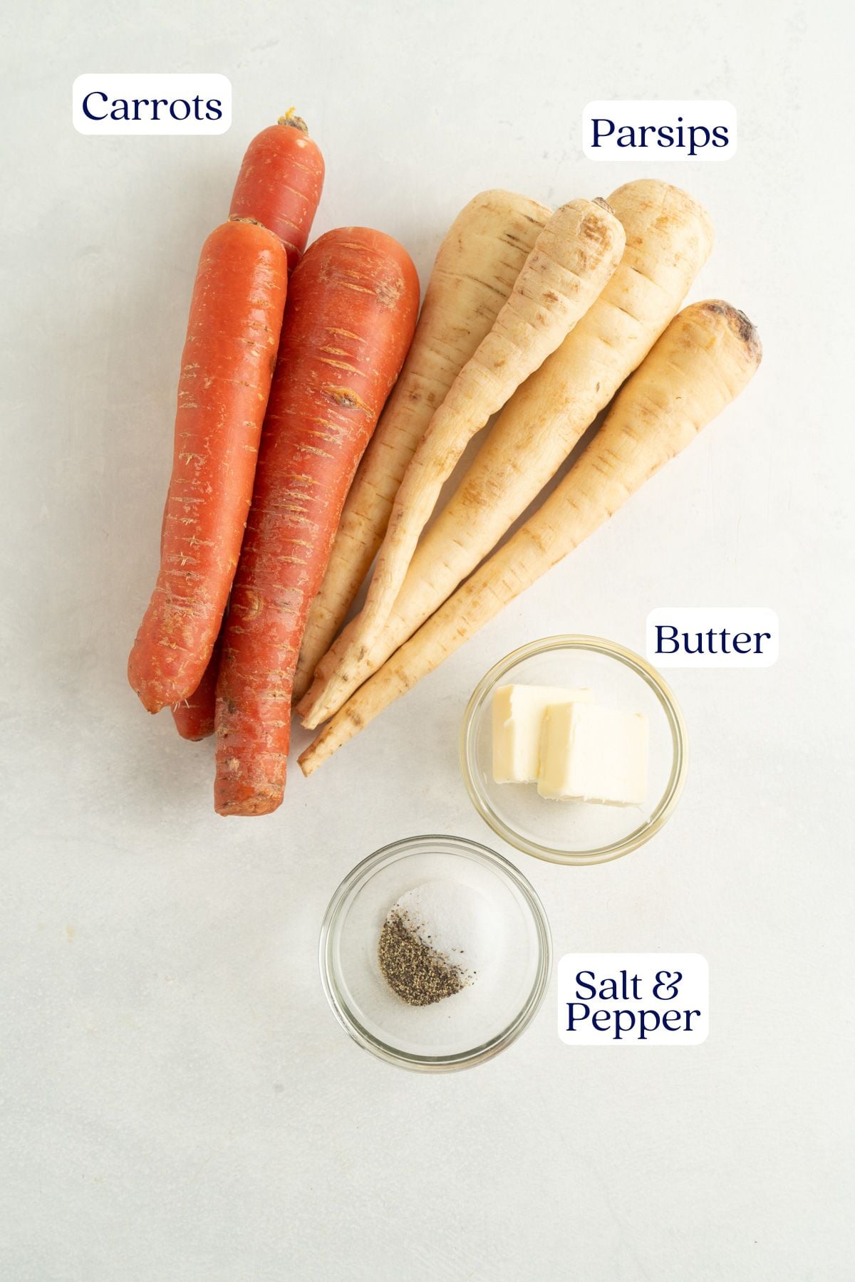 Ingredients for parsnip and carrot mash.