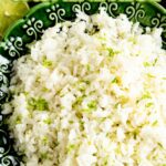 Pinterest pin showing a bowl of coconut jasmine rice.
