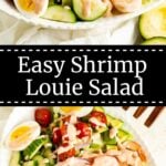 Pinterest Pin showing pics of shrimp louie salads.