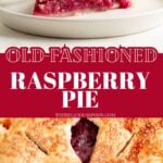 A pinterest pin showing two sices of raspberry pie.