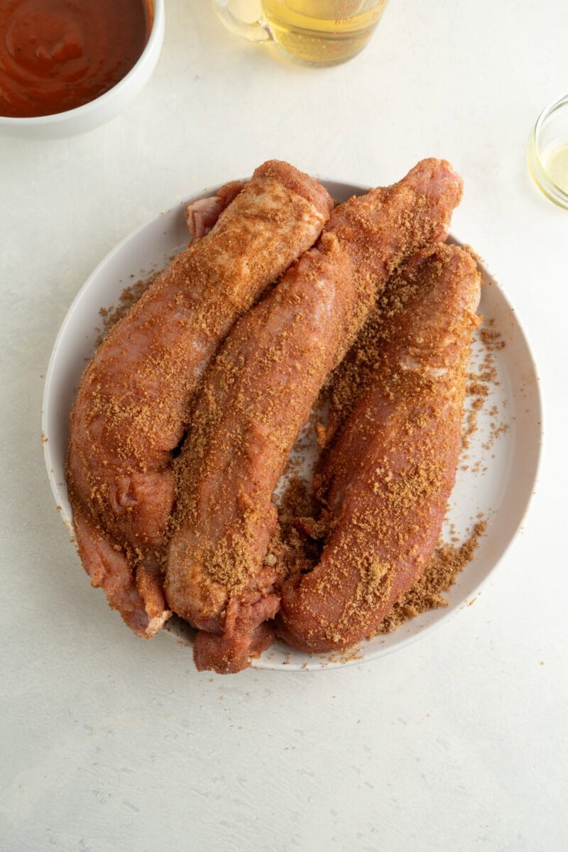 Pork tenderloin rubbed in spices.