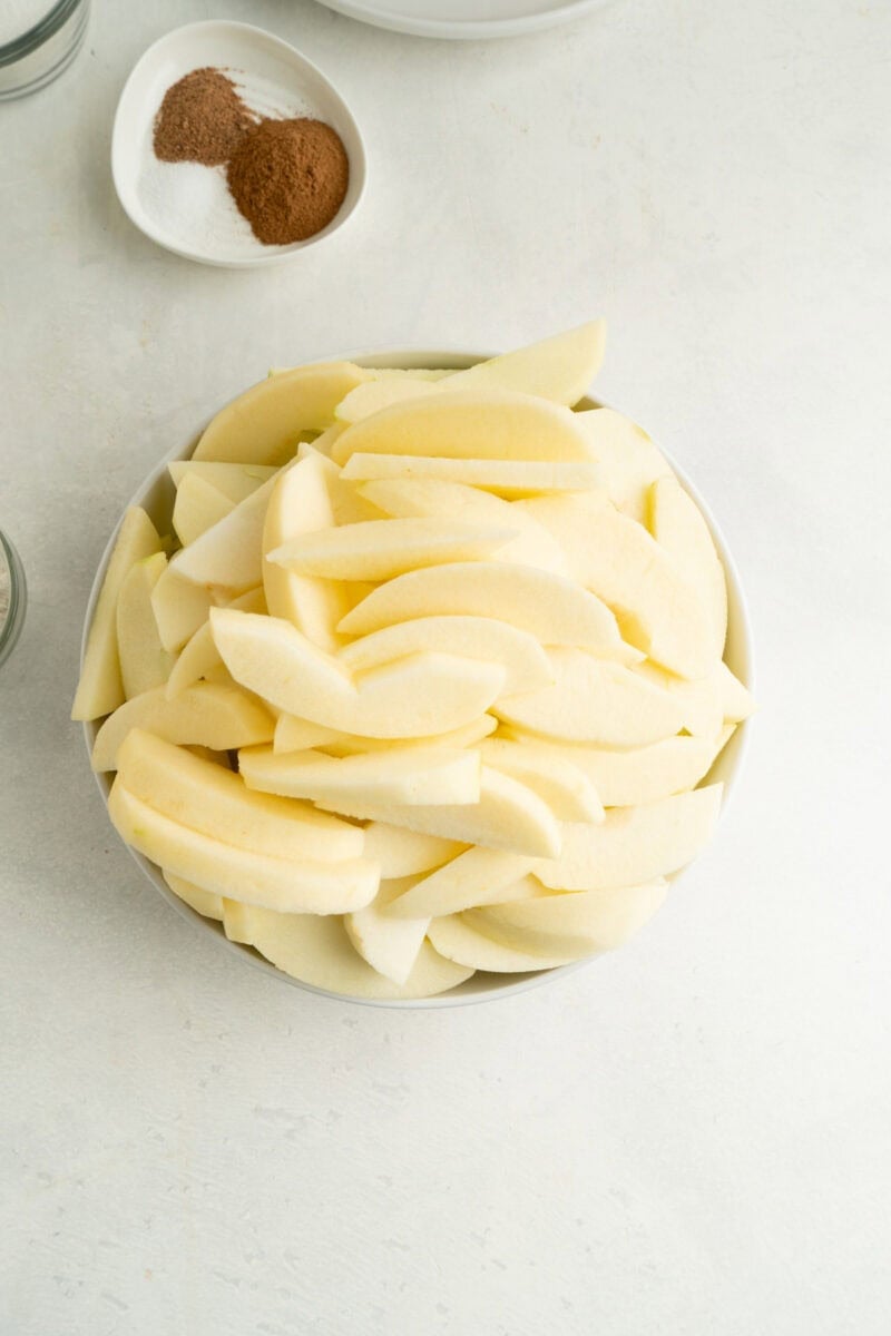 Sliced apples in a bowl.