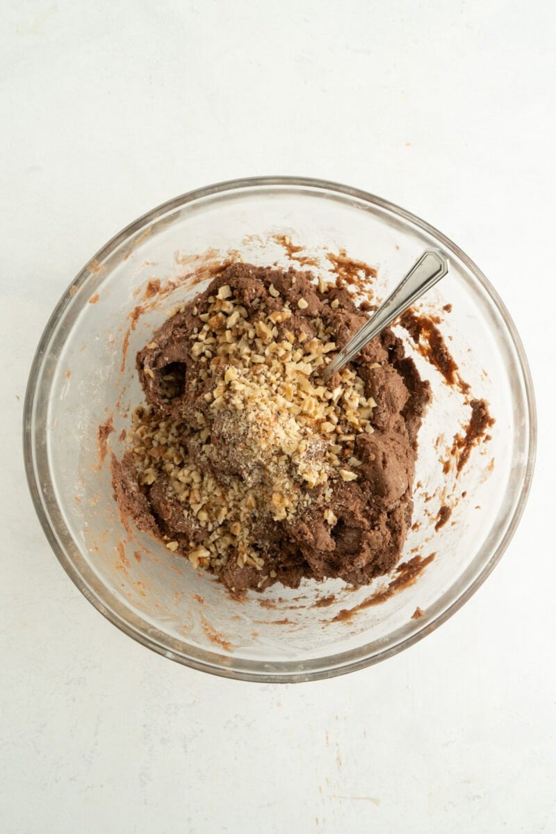 Walnuts added to chocolate cookie dough.